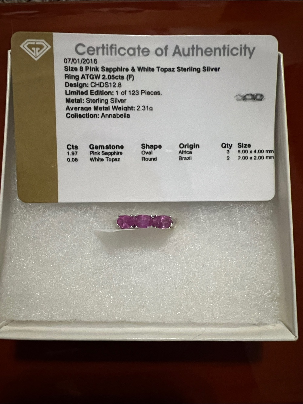 Annabella Pink Sapphire Sterling Silver Three-Stone Ring